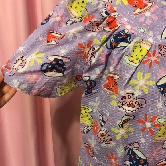 Tea Cup and Floral Print Cotton Blend Button Up House Dress Robe - Picture 3 of 5